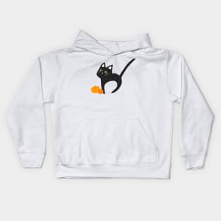 Halloween Black Cat with Pumpkin Cute Simple Aesthetic Art Logo Kids Hoodie